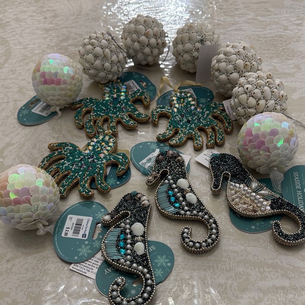 Teal and Gold Beaded Octopus Ornament